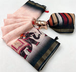 Load image into Gallery viewer, Printed Linen Cotton Saree x Elephants - Pastel Peach x Black
