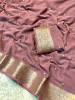 Load image into Gallery viewer, Chiffon Saree x Sequins x Small Border : Mauve
