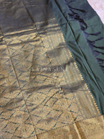 Load image into Gallery viewer, Luxe Edit x Semi Soft Silk Gold Zari Saree - Dark Green

