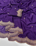 Load image into Gallery viewer, Chiffon saree x Embroidery x Pearls : Dark Purple
