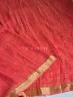 Load image into Gallery viewer, Crushed Fabric Viscose Georgette Saree x Checkered - Coral x Purple
