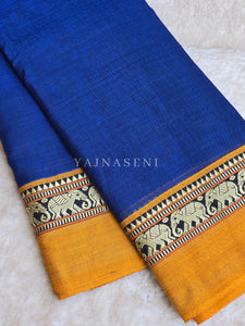 Narayanpet Mercerised Cotton Saree : Blue x Mustard