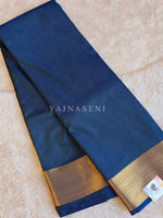 Load image into Gallery viewer, Minimalist Semi Silk Saree x Gold Zari - Peacock Blue
