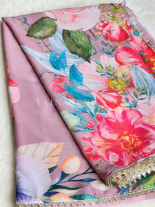 Floral x Georgette Saree - Old Rose