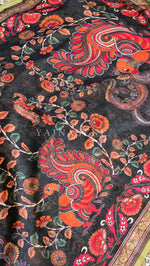 Load image into Gallery viewer, Linen Cotton x Kalamkari Print Saree - Black x Green
