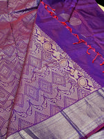 Load image into Gallery viewer, Semi Soft Silk Silver Zari Saree - Violet (Blue Undertone)
