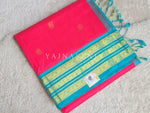 Load image into Gallery viewer, Handloom Kanchipuram Silk Cotton Saree x Korvai x Motifs : Hot Pink x Dark Turquoise
