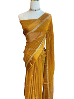 Load image into Gallery viewer, Viscose Georgette Saree : Dark Mustard
