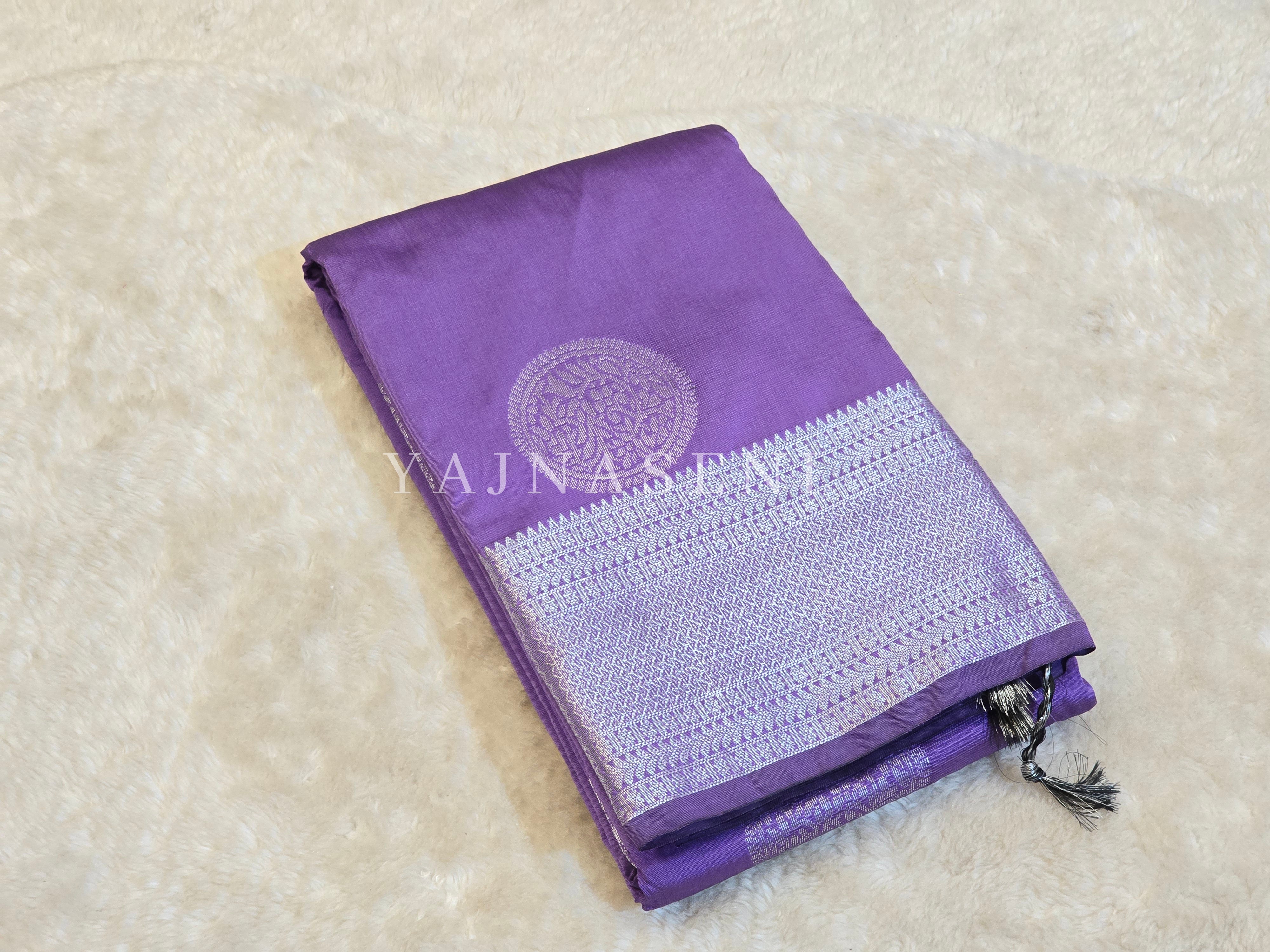 Semi Soft Silk Silver Zari Saree - Dark Lavender