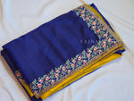 Load image into Gallery viewer, Chiffon Rangoli Semi Silk Saree x Embroidery : Blue x Yellow
