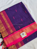 Load image into Gallery viewer, Kalyani Cotton Saree - Gold Zari : Violet x Mulberry x Pink
