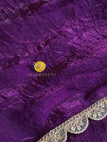 Load image into Gallery viewer, Satina Space Silk Saree x Gold Coins x Gold Lace Border : Purple
