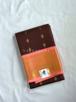 Load image into Gallery viewer, Kanchipuram Semi Silk Saree x Checkered - Chocolate x Coral Pink
