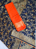 Load image into Gallery viewer, Banarasi Semi Silk Saree : Dark Blue x Orange
