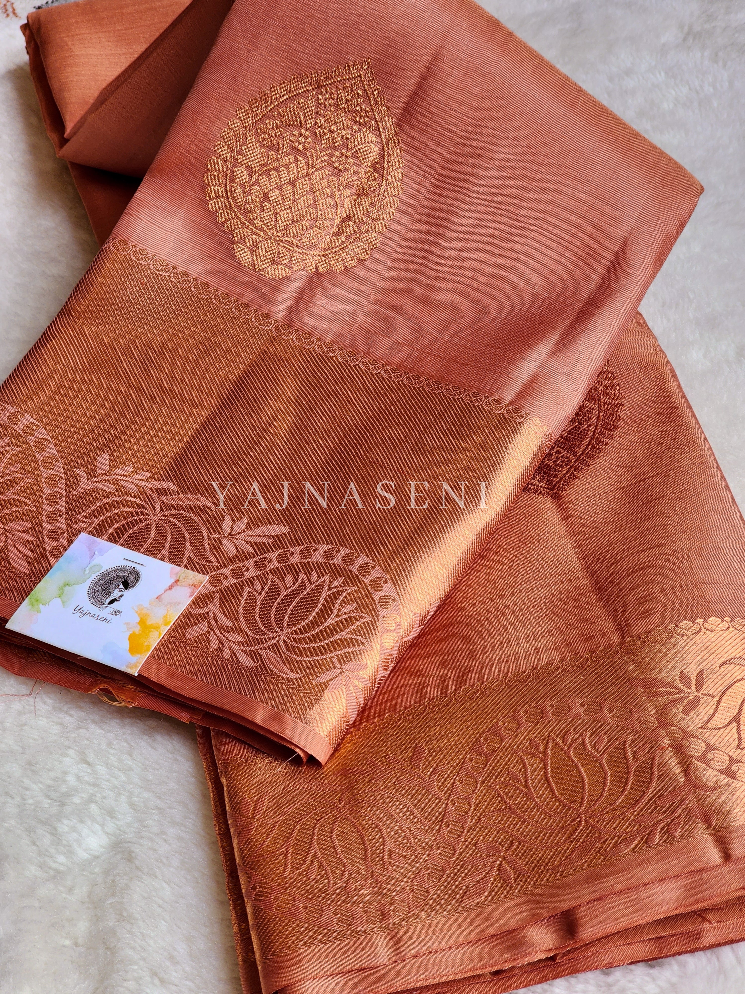 Peachy - Pure Kanjivaram Silk Saree with Copper Zari