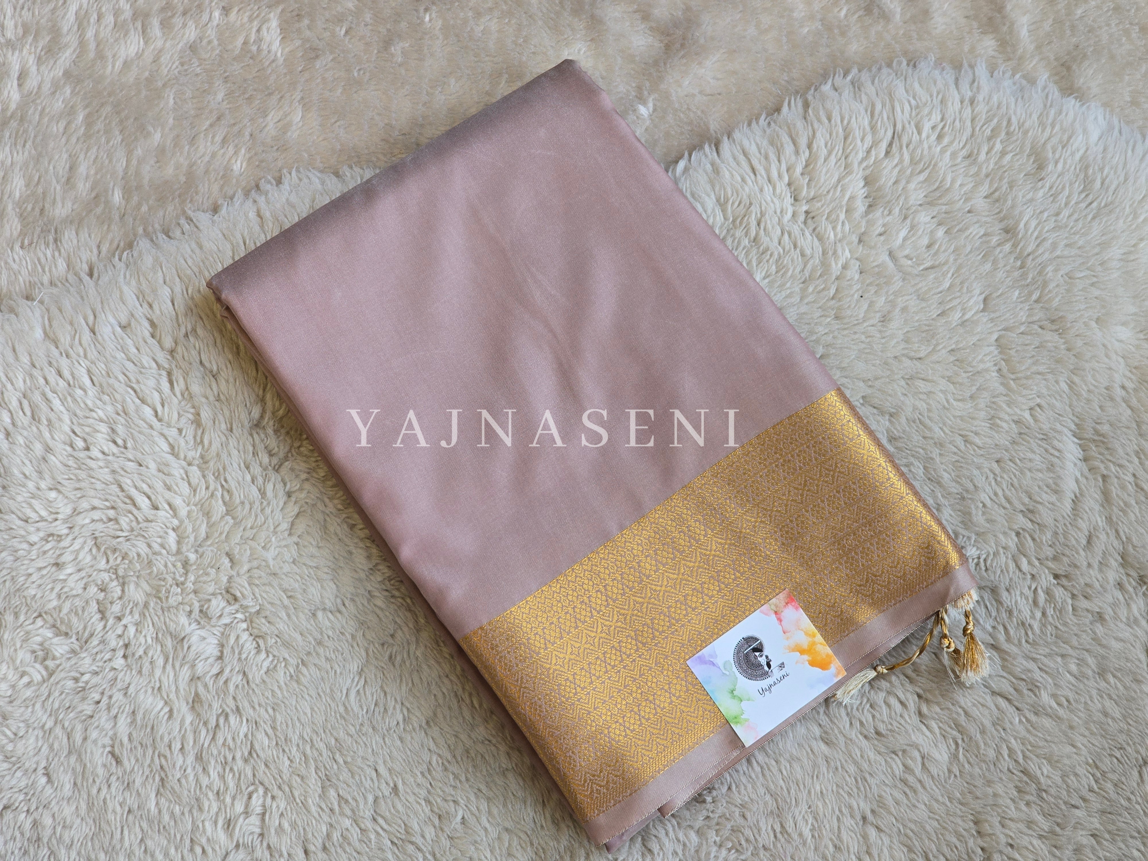 Minimalist Semi Silk Saree x Gold Zari - Blush