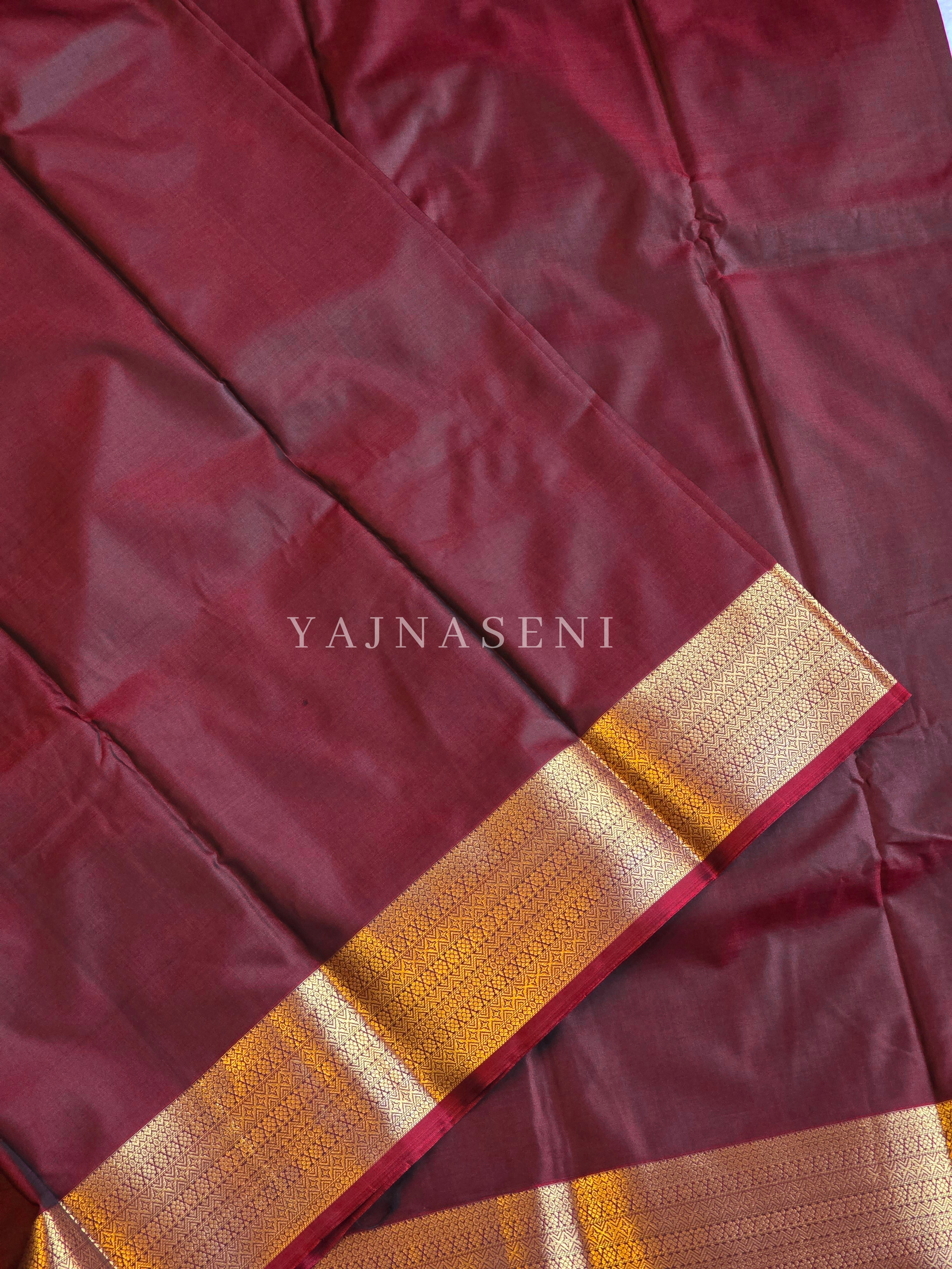 Minimalist Semi Silk Saree x Gold Zari - Maroon