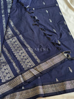 Load image into Gallery viewer, Kalyani Cotton Saree - Silver Zari : Dark Blue
