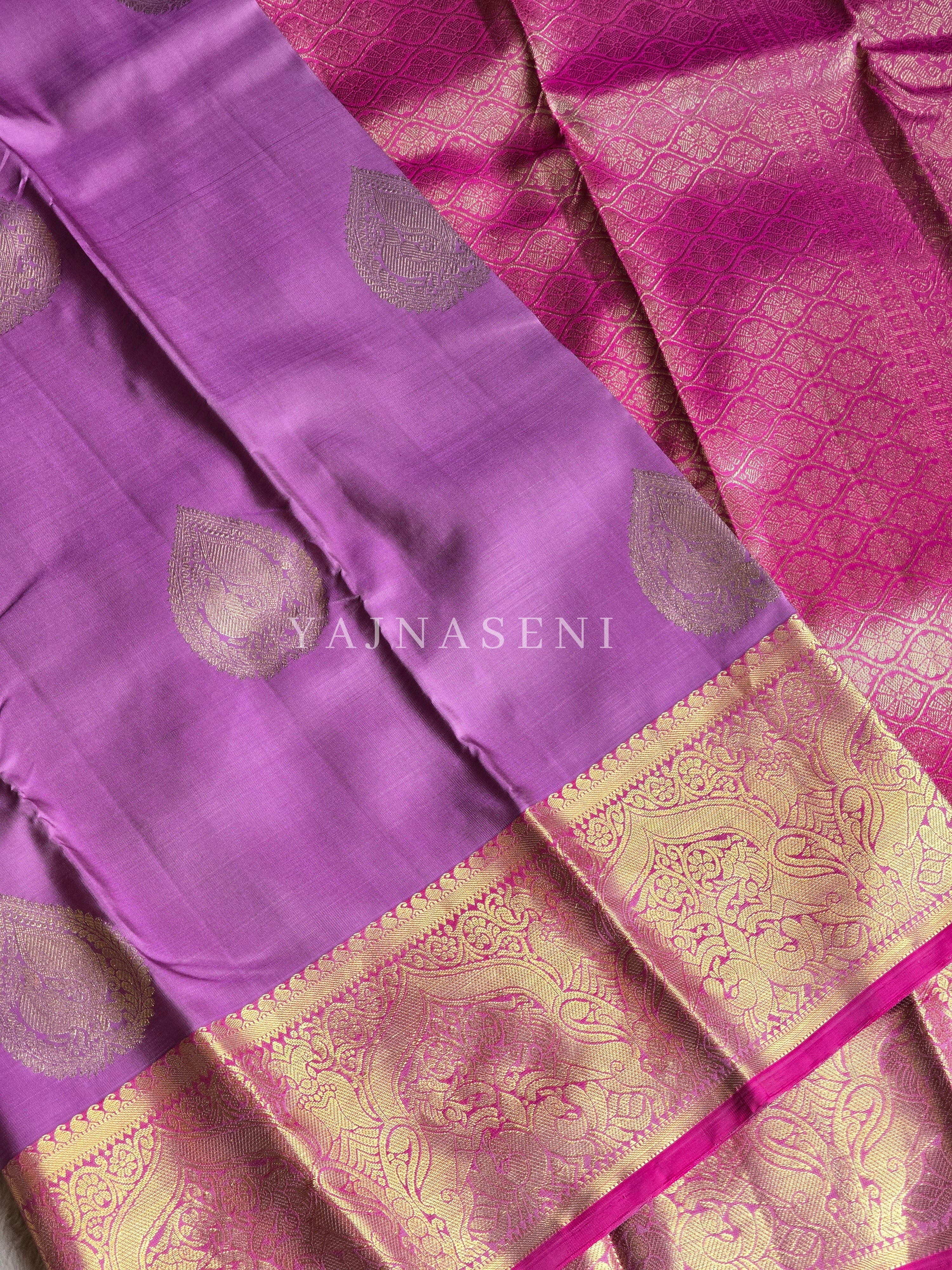 EVENING PETAL - Pure Kanjivaram Silk Saree with Gold Zari