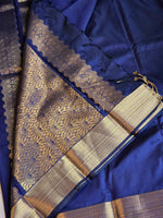Load image into Gallery viewer, Minimalist Semi Silk Saree x Gold Zari - Dark Blue
