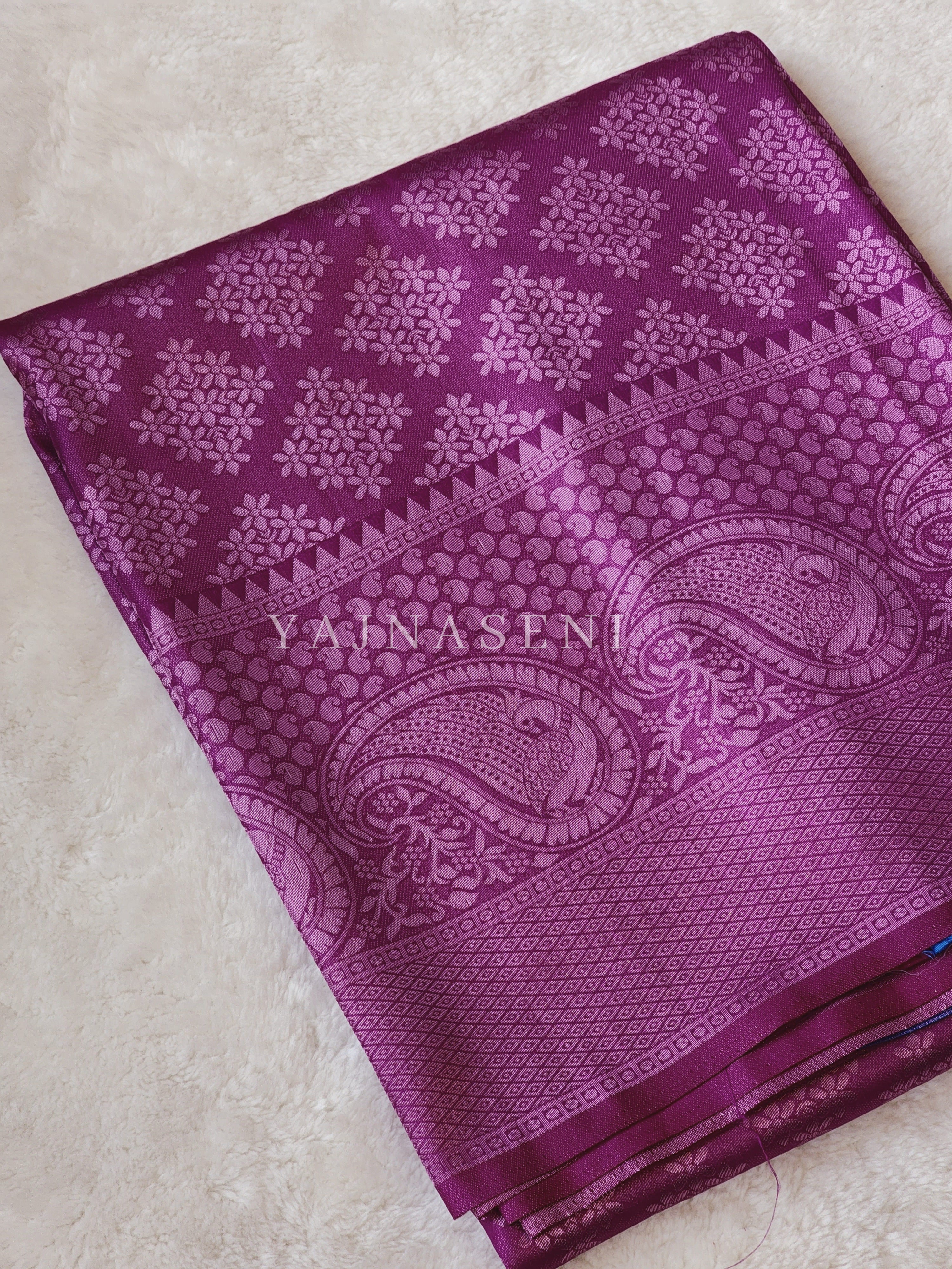 Soft silk banarasi x Rosegold zari Saree - Plum x Blue