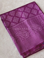 Load image into Gallery viewer, Soft silk banarasi x Rosegold zari Saree - Plum x Blue
