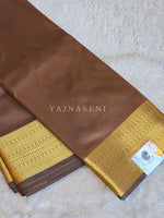 Load image into Gallery viewer, Minimalist Semi Silk Saree x Gold Zari - Chocolate Brown
