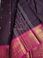 Load image into Gallery viewer, Kanchi Cotton Saree x Big Peacock Tall Border : Dark Wine x Pink

