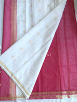 Load image into Gallery viewer, Maheswari Small Border Cotton Saree : White x Pink
