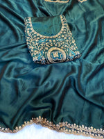 Load image into Gallery viewer, Georgette Saree x Scallop Border x Embroidery: Teal
