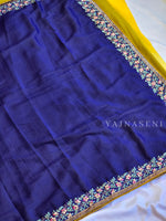 Load image into Gallery viewer, Chiffon Rangoli Semi Silk Saree x Embroidery : Blue x Yellow
