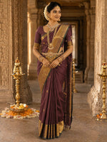 Load image into Gallery viewer, MAHOGANY HERITAGE - Pure Kanjivaram Silk Saree with Gold Zari

