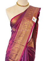 Load image into Gallery viewer, Vaira Oosi Checkered x Peacock Semi Silk Saree - Mulberry
