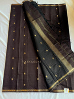 Load image into Gallery viewer, Maheswari Small Border Cotton Saree : Dark Chocolate x Black
