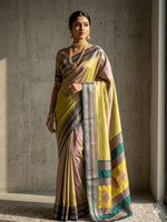 Load image into Gallery viewer, Semi Soft Silk Saree x Narayanpet Border - Olive x Dark Green x Teal Blue
