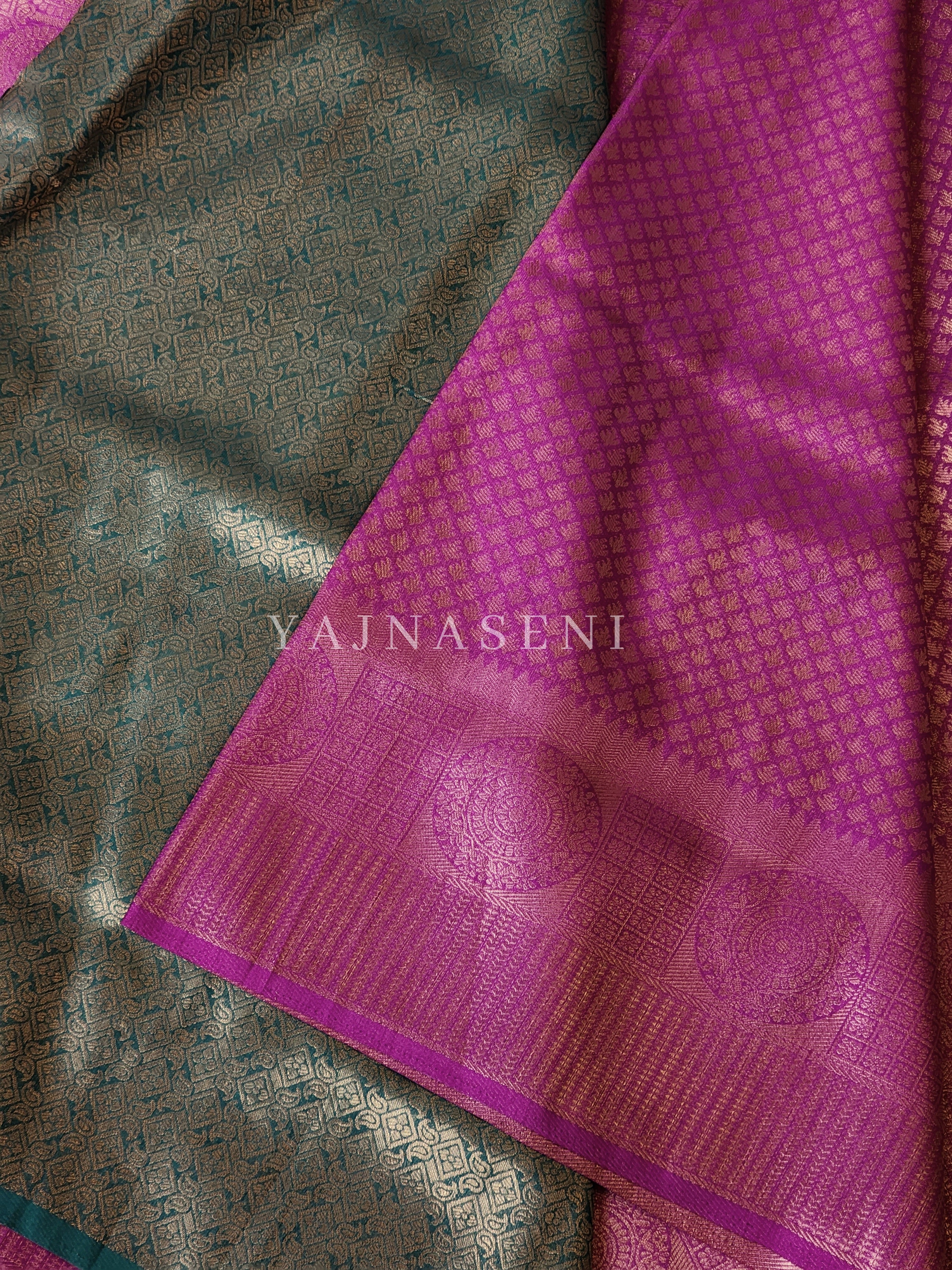 Banarasi Brocade Soft Silk Saree - Purple x Green