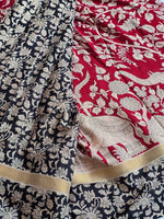 Load image into Gallery viewer, Maheshwari Blended Silk Cotton saree x Kalamkari : Red x Cream x Black border
