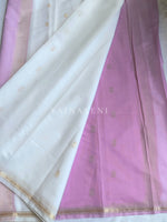 Load image into Gallery viewer, Maheswari Small Border Cotton Saree : White x Pastel Lilac
