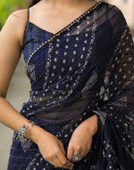 Load image into Gallery viewer, Chiffon Saree x Shimmery Tinsel : Blue
