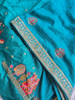 Load image into Gallery viewer, Semi Vichitra Silk Saree x Embroidery x Sequins : Turquoise
