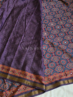 Load image into Gallery viewer, Aura Semi Silk x Ajrakh Prints x Mirrors : Dark Purple
