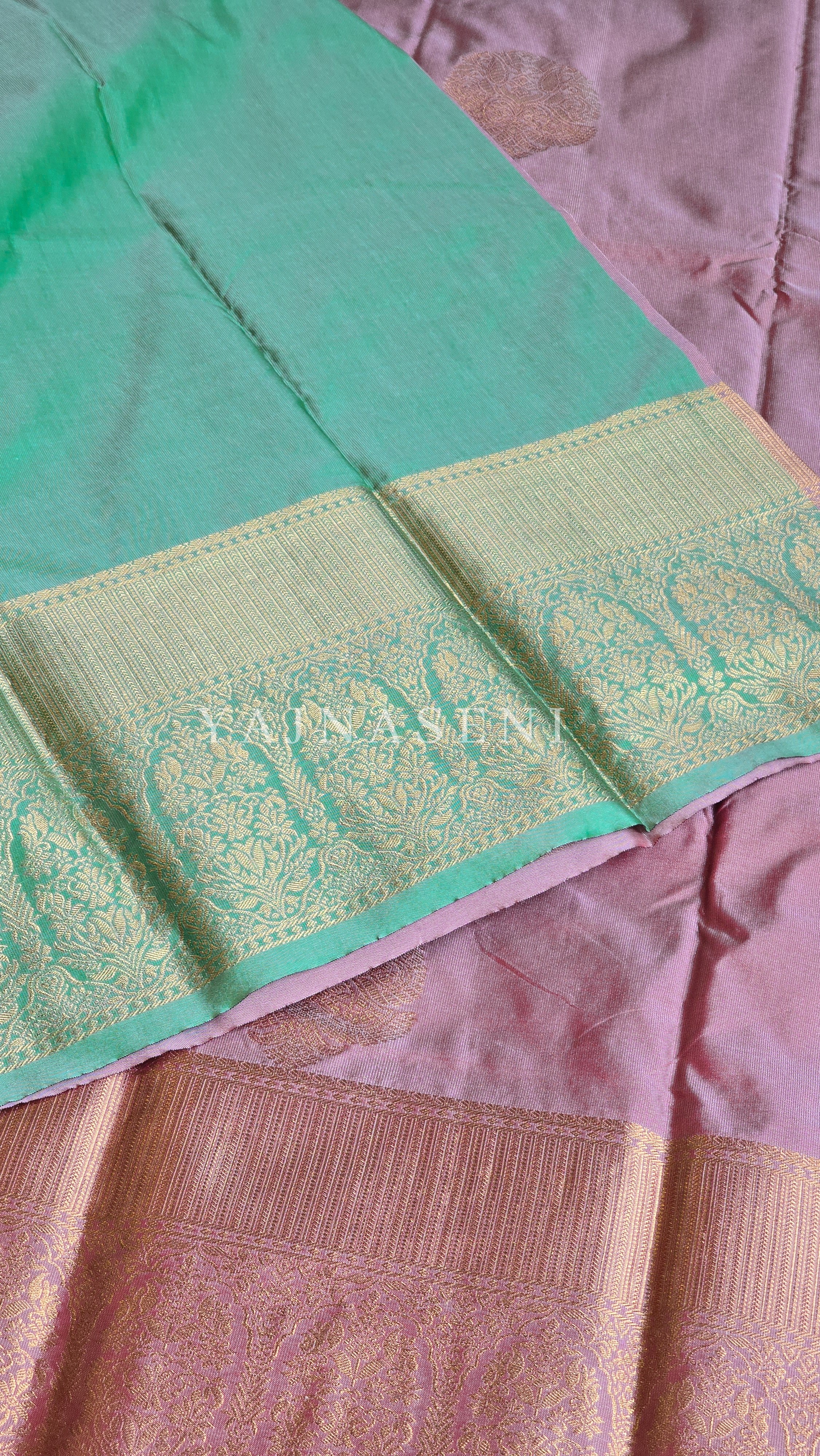 Color Block Series : Semi Kanchi Silk Saree - Blush x Mint