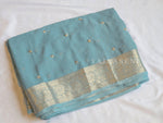 Load image into Gallery viewer, Chiffon Saree x Sequins x Small Border : Powder Blue
