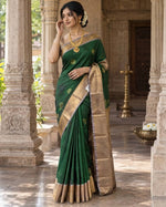 Load image into Gallery viewer, Kanchipuram Semi Silk Saree - Bottle Green x Grey
