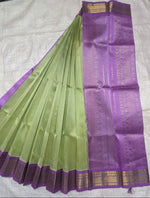 Load image into Gallery viewer, Handloom Kanchipuram Silk Cotton Saree x Korvai Border : Mint x Lavender
