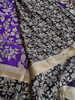 Load image into Gallery viewer, Maheshwari Blended Silk Cotton saree x Kalamkari : Purple x Cream x Black Border
