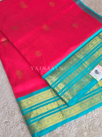 Load image into Gallery viewer, Handloom Kanchipuram Silk Cotton Saree x Korvai x Motifs : Hot Pink x Dark Turquoise
