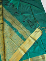 Load image into Gallery viewer, Minimalist Semi Silk Saree x Gold Zari - Bottle Green
