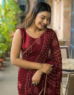 Load image into Gallery viewer, Chiffon Saree x Shimmery Tinsel : Maroon

