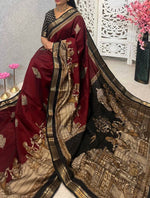 Load image into Gallery viewer, Mangalagiri Semi Silk Saree x Kalamkari Prints : Red x Black
